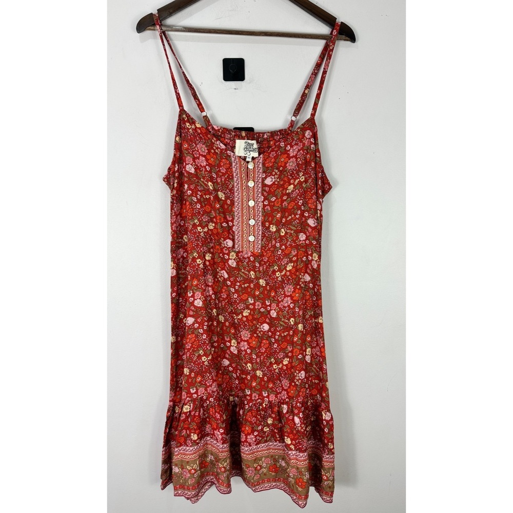 River Goddess Spell Dahlia Strappy Dress Cherry Red Floral Boho Hippie Womens XL